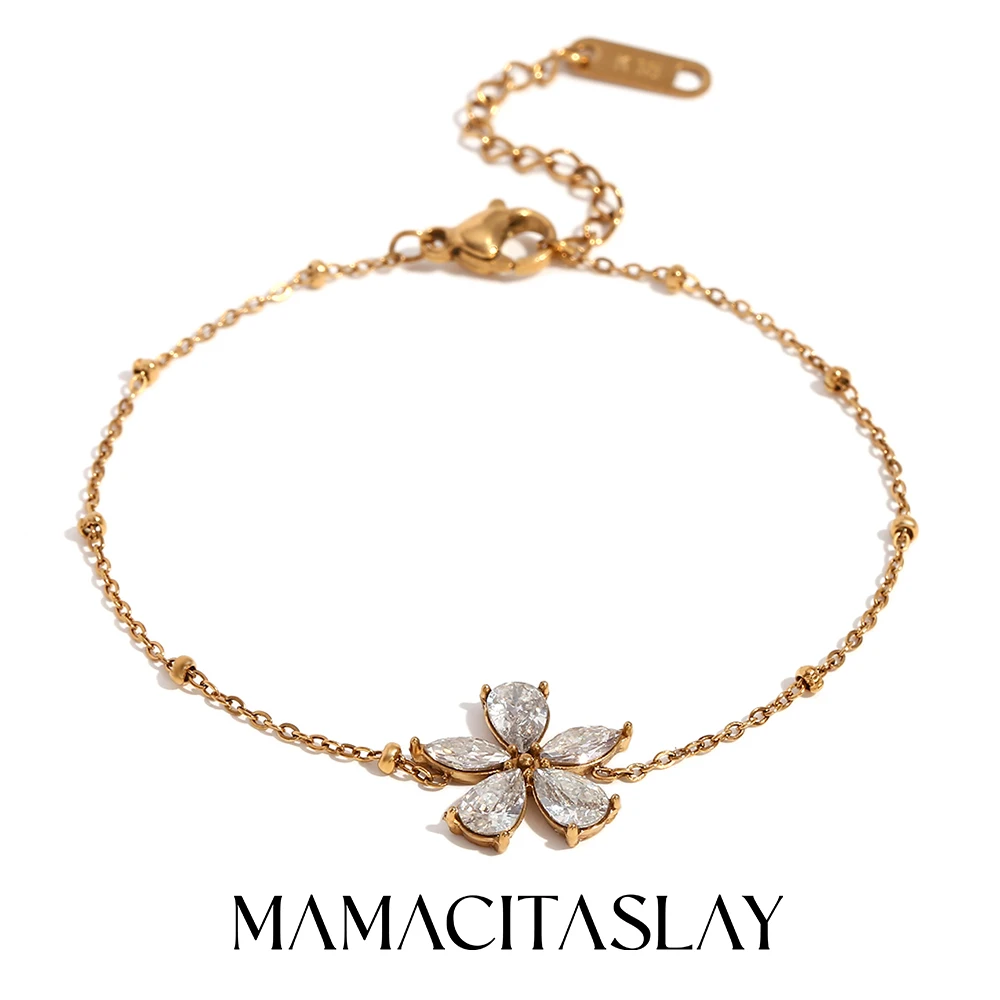 MamacitaSlay Elegante AAA Zirkoon Bloem Dunne Ketting armbanden Titanium roestvrij staal vrouwen sieraden Dame Geschenken aliexpress