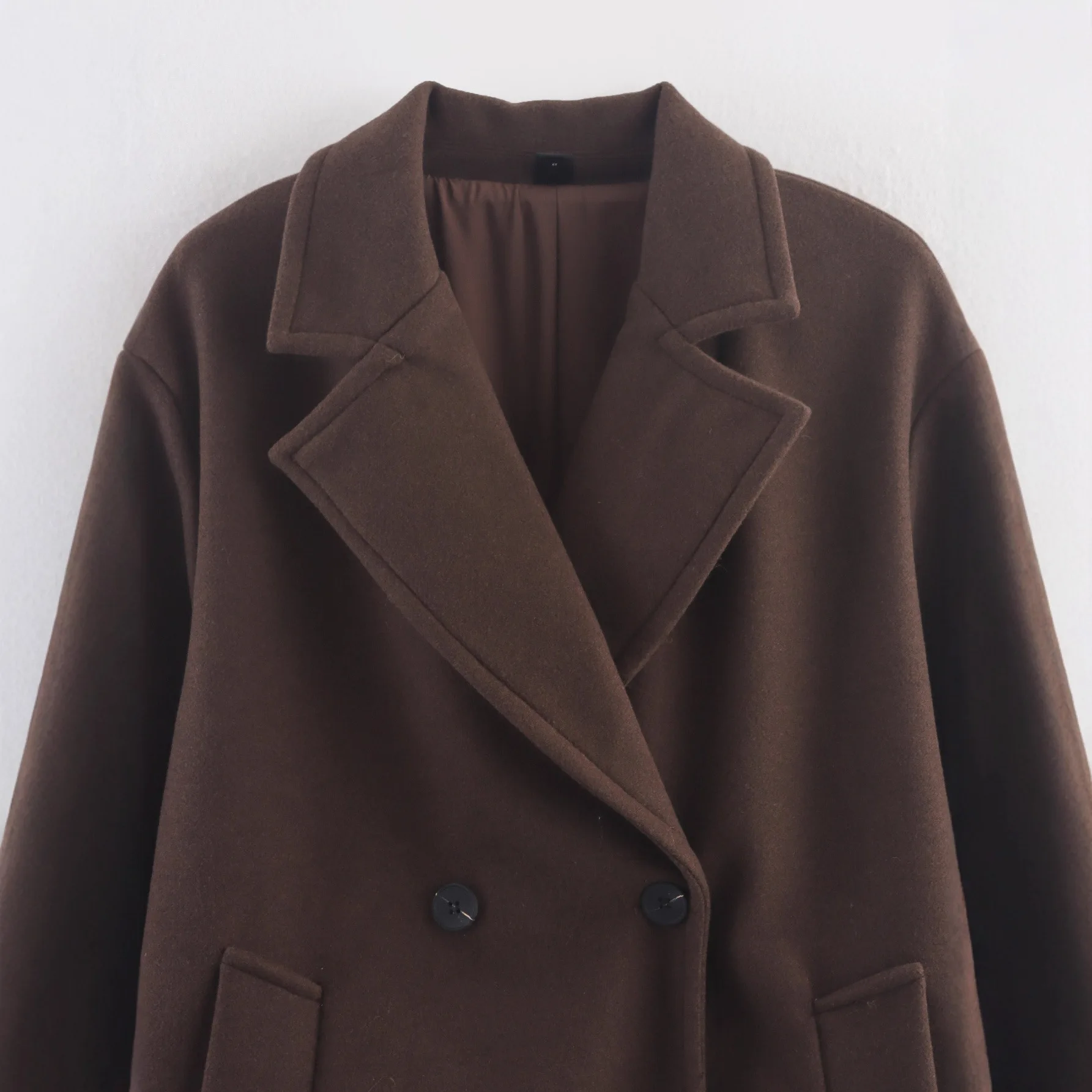 معطف صوفي طويل للنساء سترة بياقة مقلوبة معاطف صوفية دافئة معطف واحد الصدر ملابس خارجية معطف خريف وشتاء #3