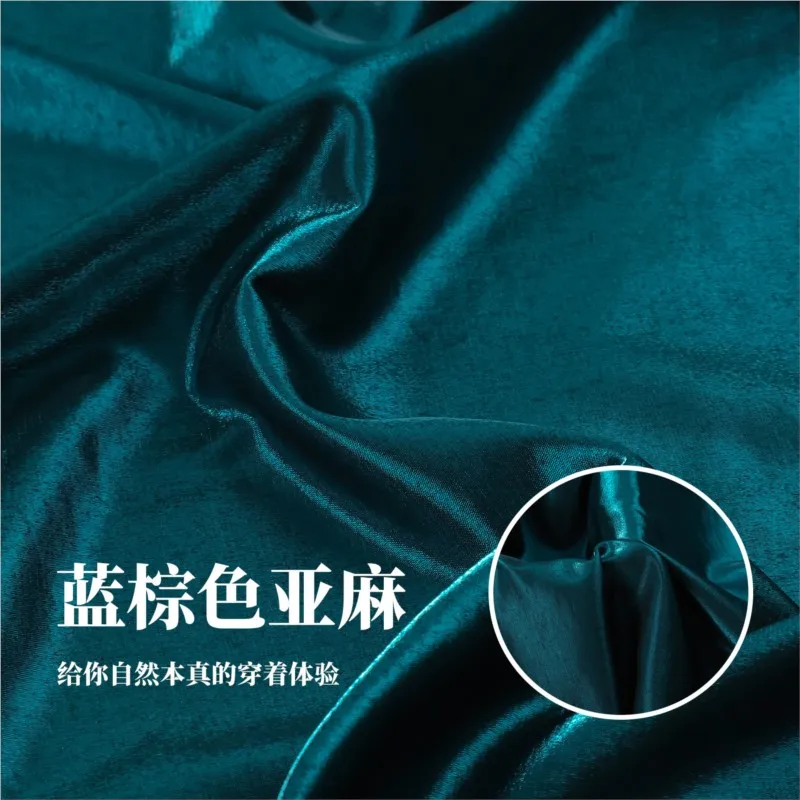 Solid-color woven blue luster glassy silk linen and satin fabric Chinese-style dress