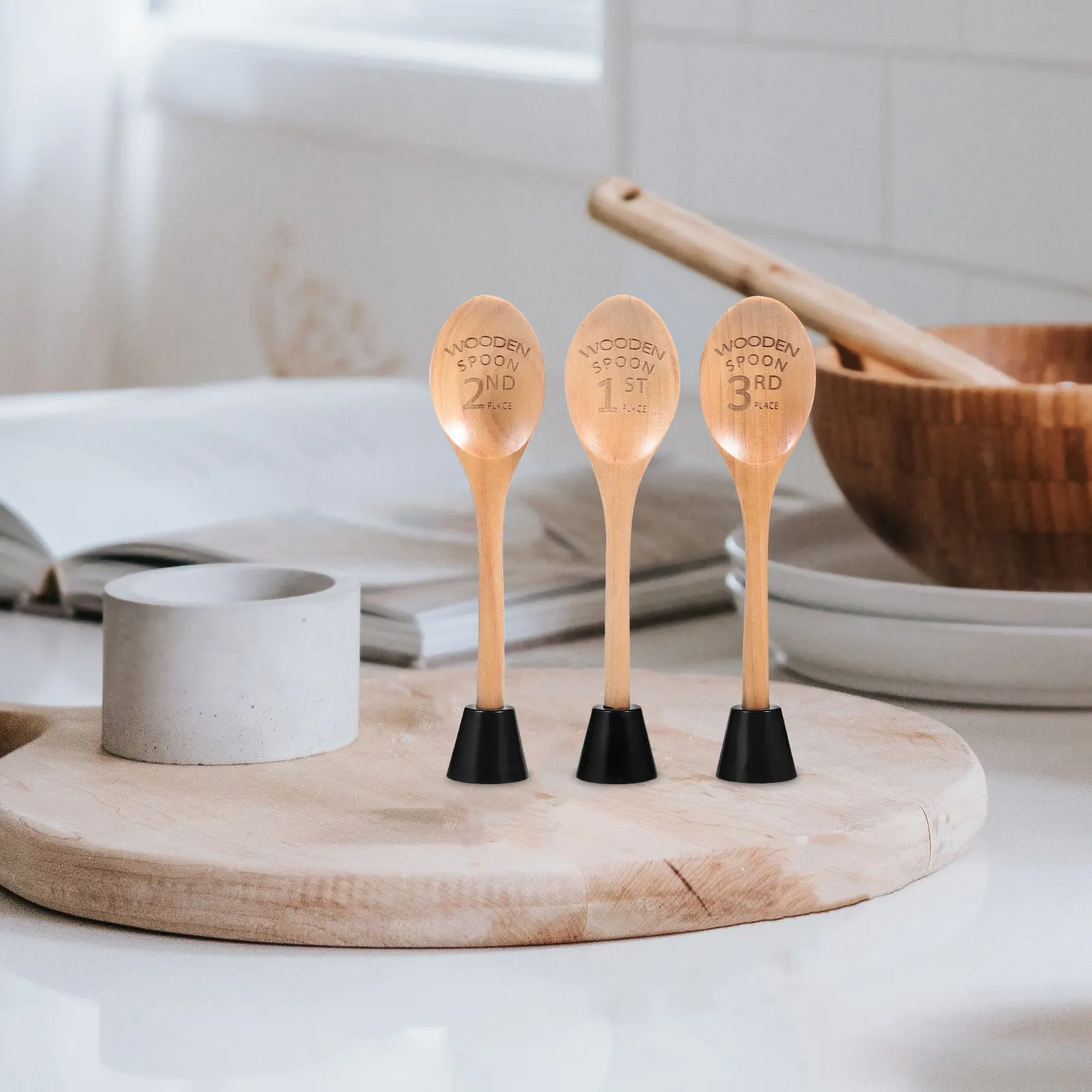 Juego de 3 Trofeos de Madera con Forma de Cuchara para Premios de Concursos de Cocina, Grabados, Premios de Cocina para el 1er y 2º Lugar