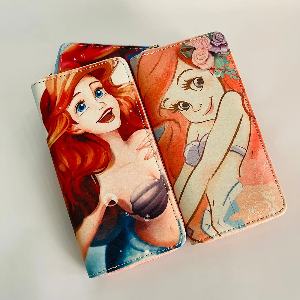 Disney Princess Ariel Mermaid W5412 Fashion Anime Wallet Cartoon Wallets Zipper Coin Bag Casual Purses Card Unisex Gift