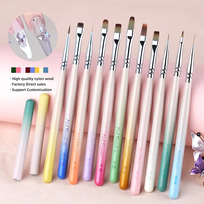 Large Square Light Therapy Nail Brush Gradual Change Series Comfortable Color Hair Wood Handle Manicure Smudge Pen Special Tool