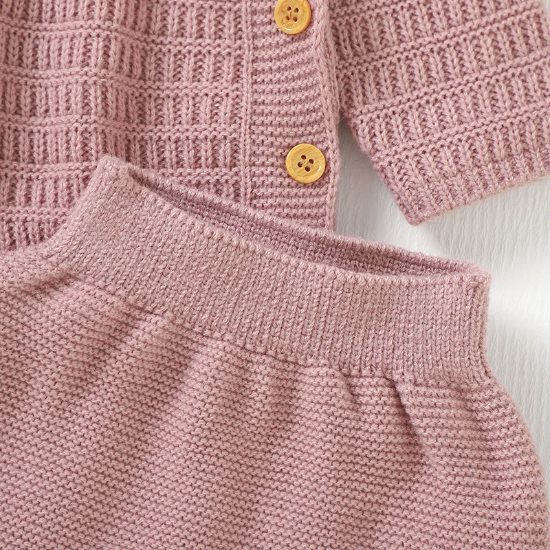 Baby Clothes Sets Knitted Infant Girl Boy Pullover +Shorts Fashion Ruffles Turn-down Collar Children Sweater +Pants 2PC Playsuit