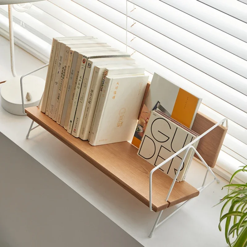 Nordic Vintage Book Holder Bench-Style Bookshelf Black Walnut Storage Rack Desktop Book Organizer Sleek Book Storage