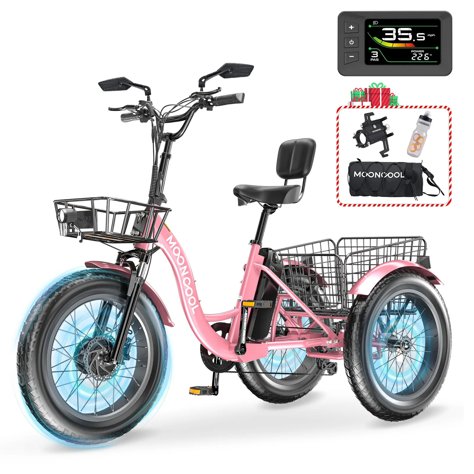 20" Electric Trike Tricycle Fat Tire Electric Trike E-Bike Peak 1000W image 4