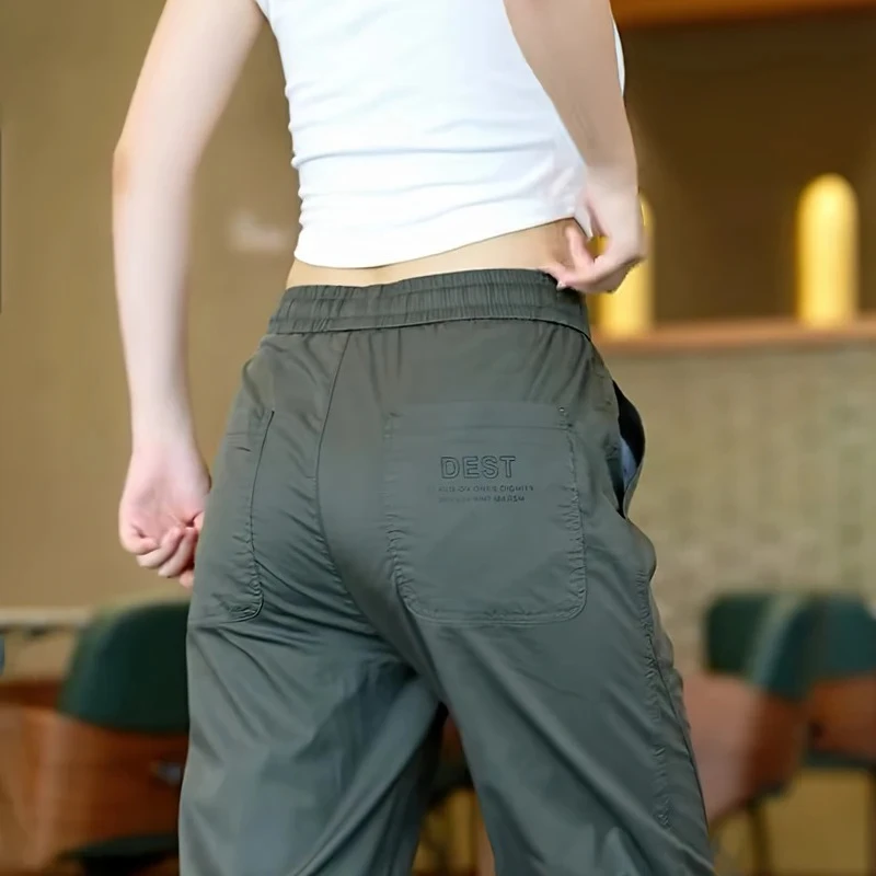 Sommer Eisseide Freizeithose Herren Dünne Hose mit Taschen Bedruckt Locker Elastischer Bund Modische Männliche Slim Fit Atmungsaktive Hose