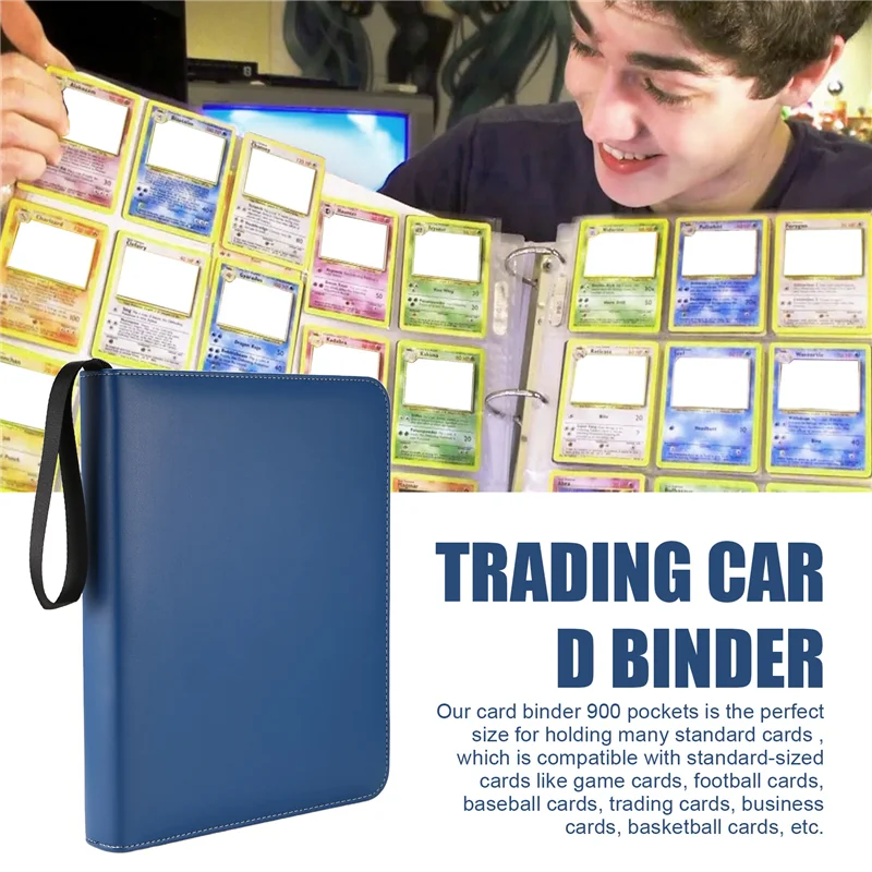 Top-Trading Card Binder 9 Pocket, Card Binder With Zipper, Card Case For Game/Football/Baseball Card