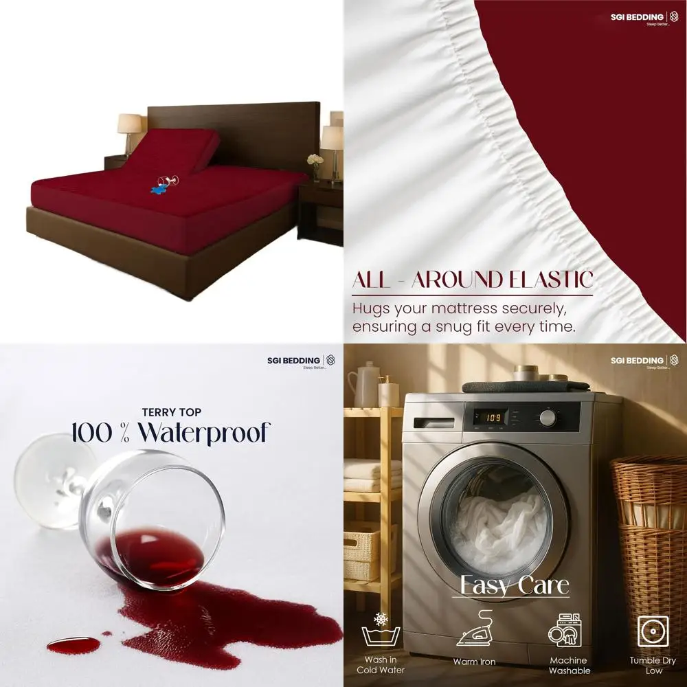 

Breathable Split Top Cal King Mattress Protector - 72x84, 36 Top, 18 Pocket, Noiseless, Adjustable Bed Cover, Burgundy