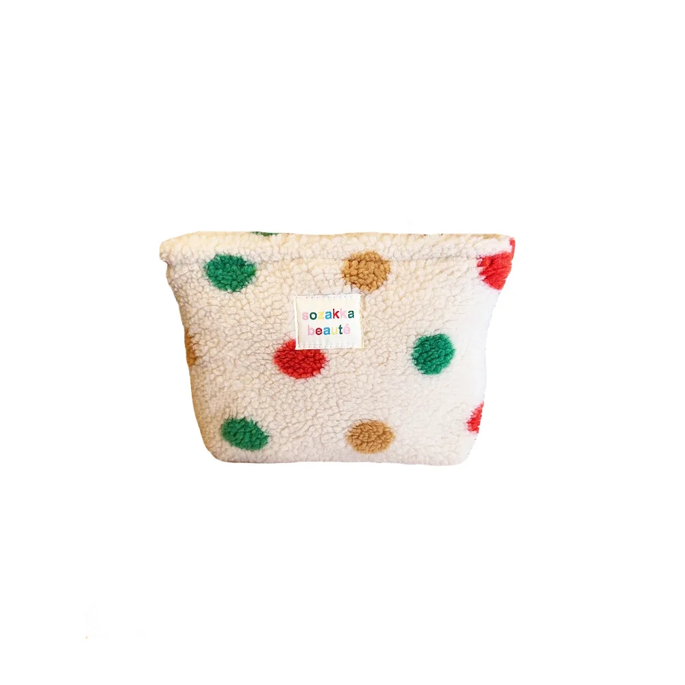 Cozy Winter Sherpa Cosmetic Bag, Y2K Striped Teddy Fleece Makeup Pouch, Soft Fluffy Travel Storage for Women - view 6