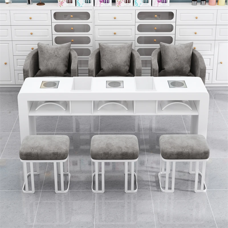 

Wholesale Sale White Manicure Table with Vacuum Cleaner Nail Table Light Table and Chair Set