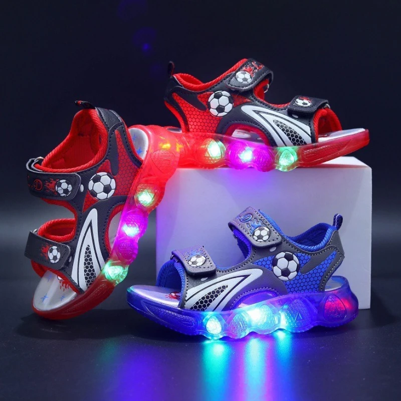 Child Casual Sandals2026Summer New Light Up Child Soft SoledShoeSimple Boys Anti Slip BeachChild Student Campus VersatileSandals