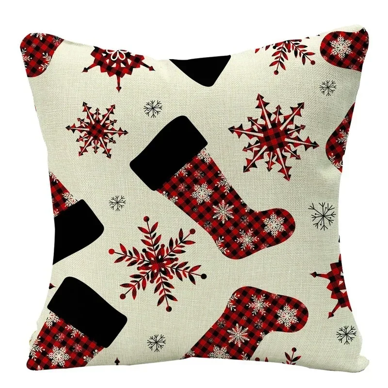 Christmas Cushion Cover Xmas Decorative Farmhouse Buffalo Check Pillowcase Holiday Party Decor Pillow Cover for Living Room Seat