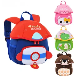 Cartoon Dinosaur School Bags for Kindergarten Kids Boys 3D Rocket Backpacks Anti-Lost Travel Bag Cute Cat Bear Toddler Backpack