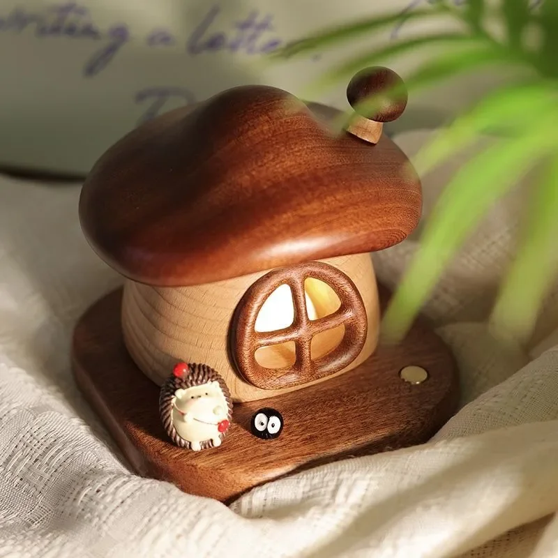 창의적인 버섯 모양 야간 조명 원목 충전식 소형 선물 독특한 장식용 램프 가정용