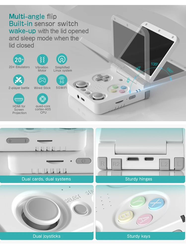 MIYOO FLIP V2 joueurs de jeu portables 3.5 ''écran IPS système Linux oignon OS Consoles de jeux vidéo Gamer cadeau rétro jeu