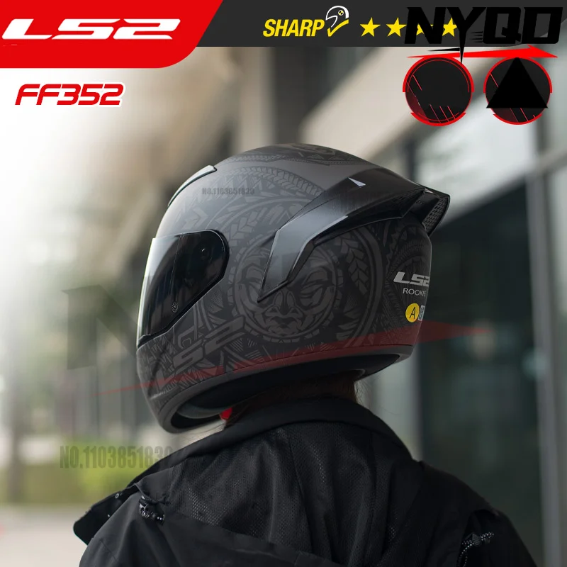 LS2 Helmet Motorcycle Full Helmet Four Seasons Safety Electric Motor Helmet 3C Men's and Women's Large Tail FF352 casco moto