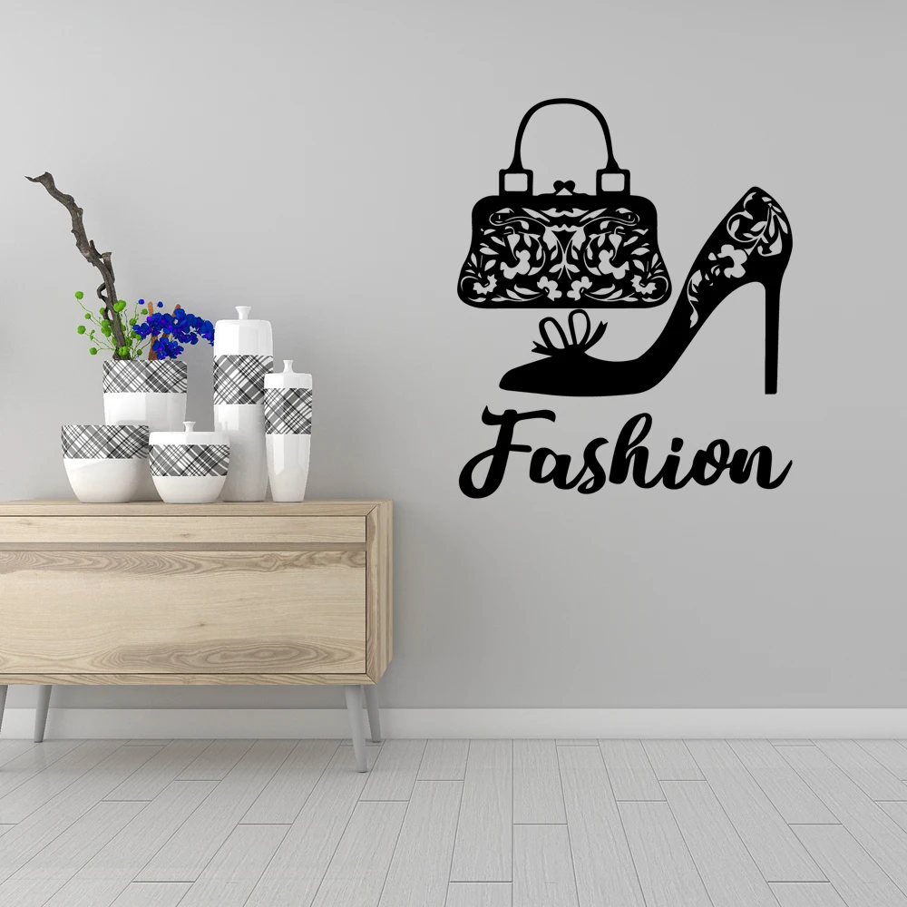 1 pc fashion High heels and handbags Wallsticker home Removable For Bedroom Decoration Wall Stickers Waterproof Wallpaper