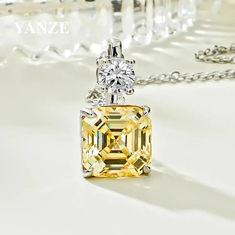 

Роскошное модное ожерелье с желтым бриллиантом 10 мм, ожерелье из стерлингового серебра 925 пробы для женщин, ювелирные изделия для вечеринок