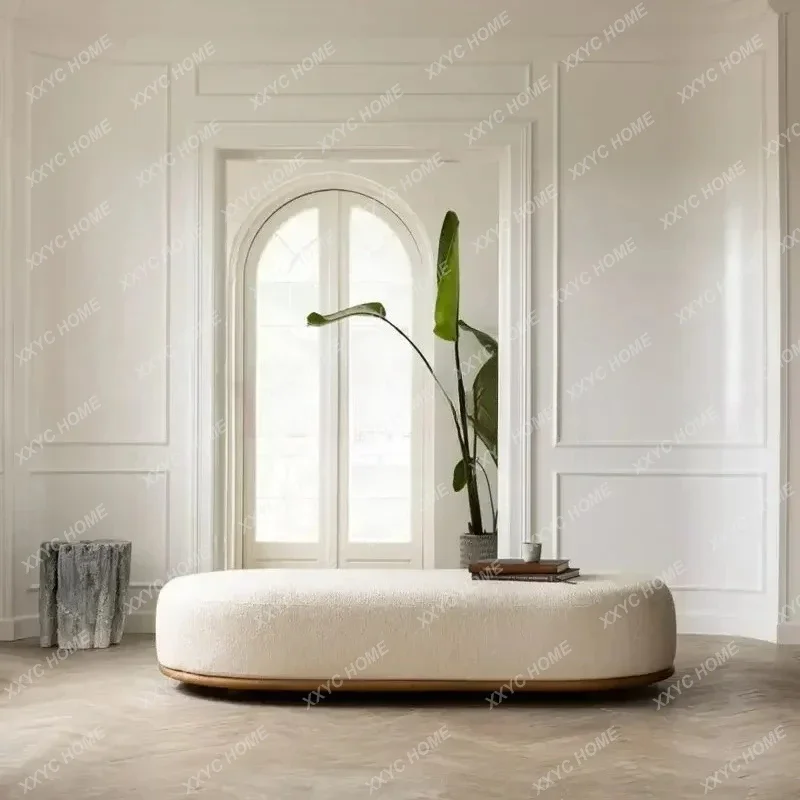 

HNew Chinese-style solid wood fabric circular arc living room leisure chair post-modern light luxury homestay model room