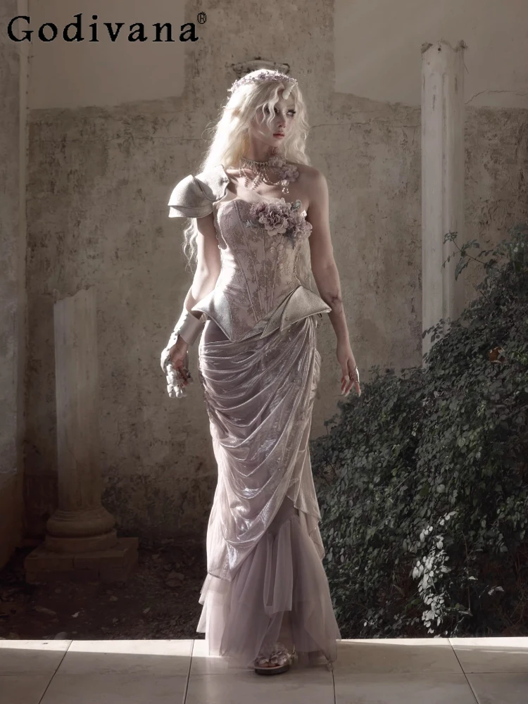 

Spring 2026 Fairy Style Fishbone Corset Skirt Set Original Design New Women Slimming Elegant Fishtail Skirt Cosplay Clothing