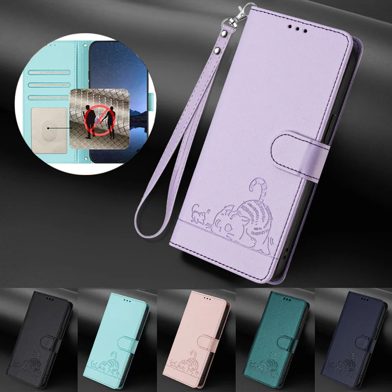 Custodia in pelle con spazzola antifurto per Samsung Galaxy M55 C55 M34 F34 M15 F15 M14 M52 M32 M22 M53 M33 M62 F62 custodia a portafoglio Flip Cover