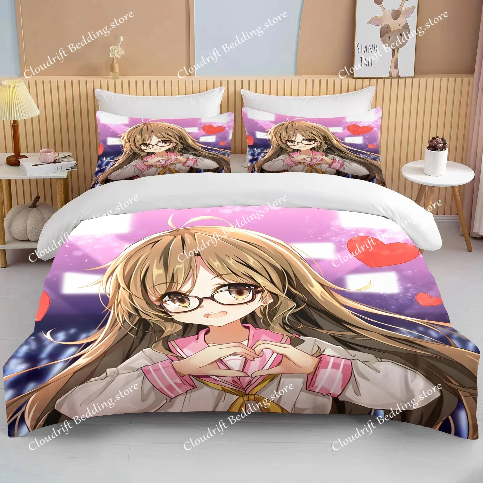 Japanese Anime Beauty king size double bed bedding set microfiber or polyester duvet cover set  comforter set