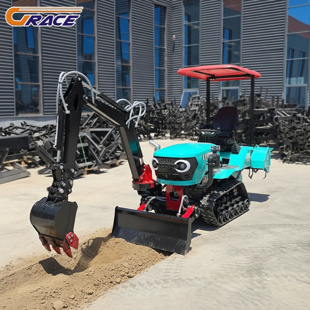 

Customize Multi-Purpose Mini Tractor with Trencher Attachment, Ditching Machine, Bulldozer Blade, Excavator for Home Use