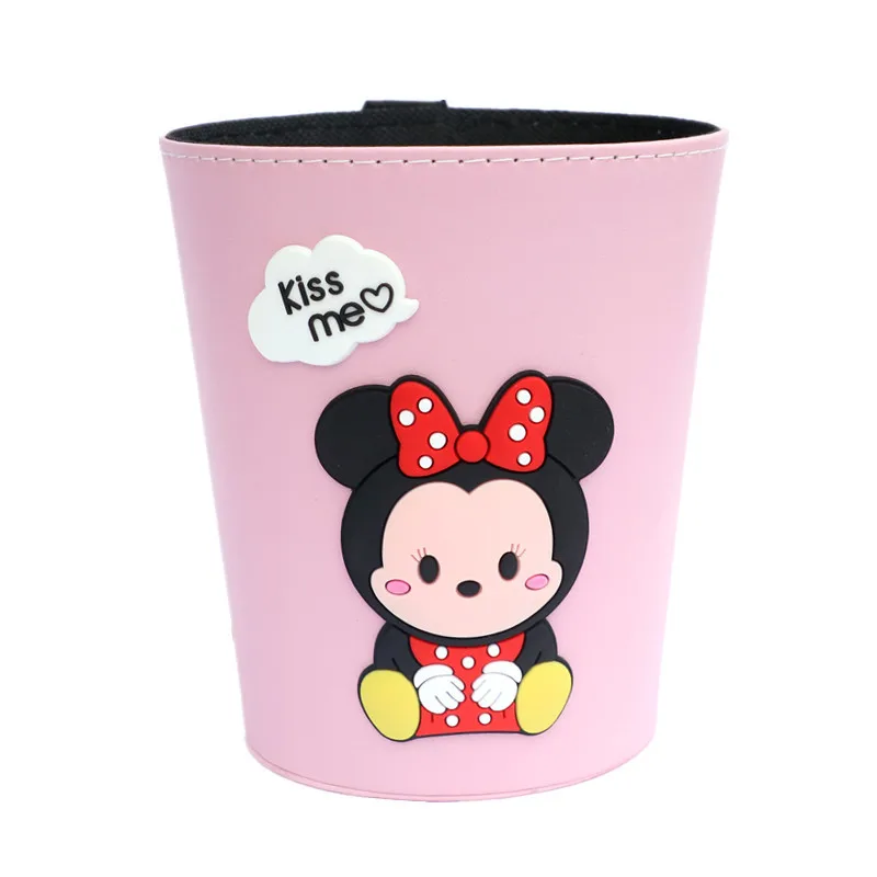 Disney Anime Figure Mickey Minnie Leather Car Trash Can Ornament Cute Cartoon Auto Seat Back Hanging Trash Can Decor Accessories