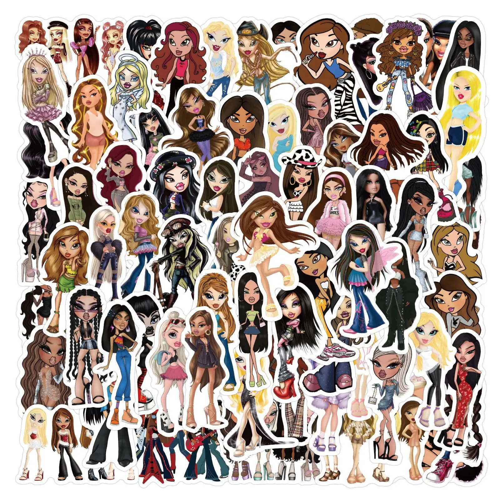 110pcs Bratz Cartoon Graffiti Decal Water Cup Stationery Mobile Phone Car Scooter Laptop Refrigerator Decoration Sticker Toy