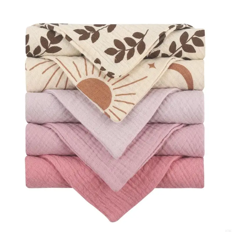 

97BC Multi-Use Baby Towel Wash Cloth Toddler Cotton Burp Cloth Face Towel High Absorb Teething Towel Sweat Absorb Cloth 5PCS