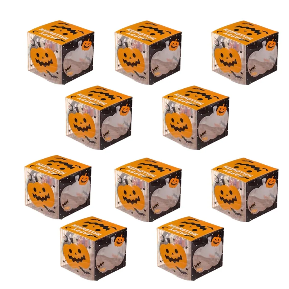 

10Pcs Cartoon Halloween Candy Container Trick or Treat Non Candy Snack Packaging Box Ghost Pattern Plastic