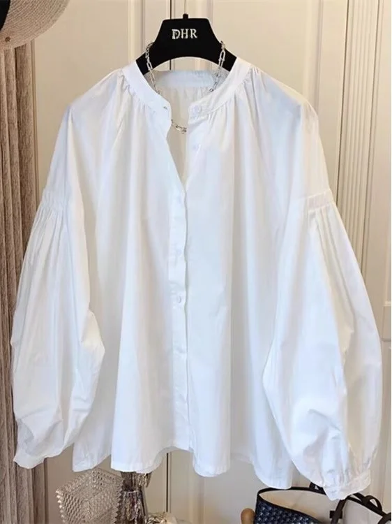 

Свободный Bubble Sve irt, женская весенне-осенняя плиссированная кукла irt Top Faion, универсальный воротник-стойка, длинный тонкий све