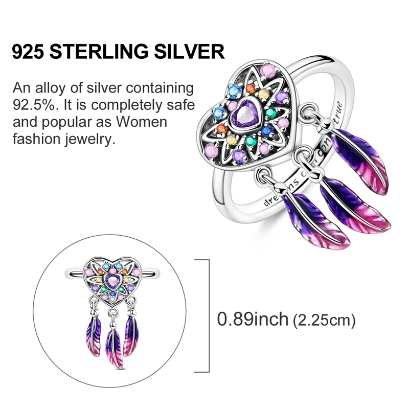 Originaler funkelnder Traumherz-Traumfänger-Ring aus 925er-Sterlingsilber für Frauen und Mädchen, Schmuck, Geburtstag, Jahrestag, Geschenke – Detail 5