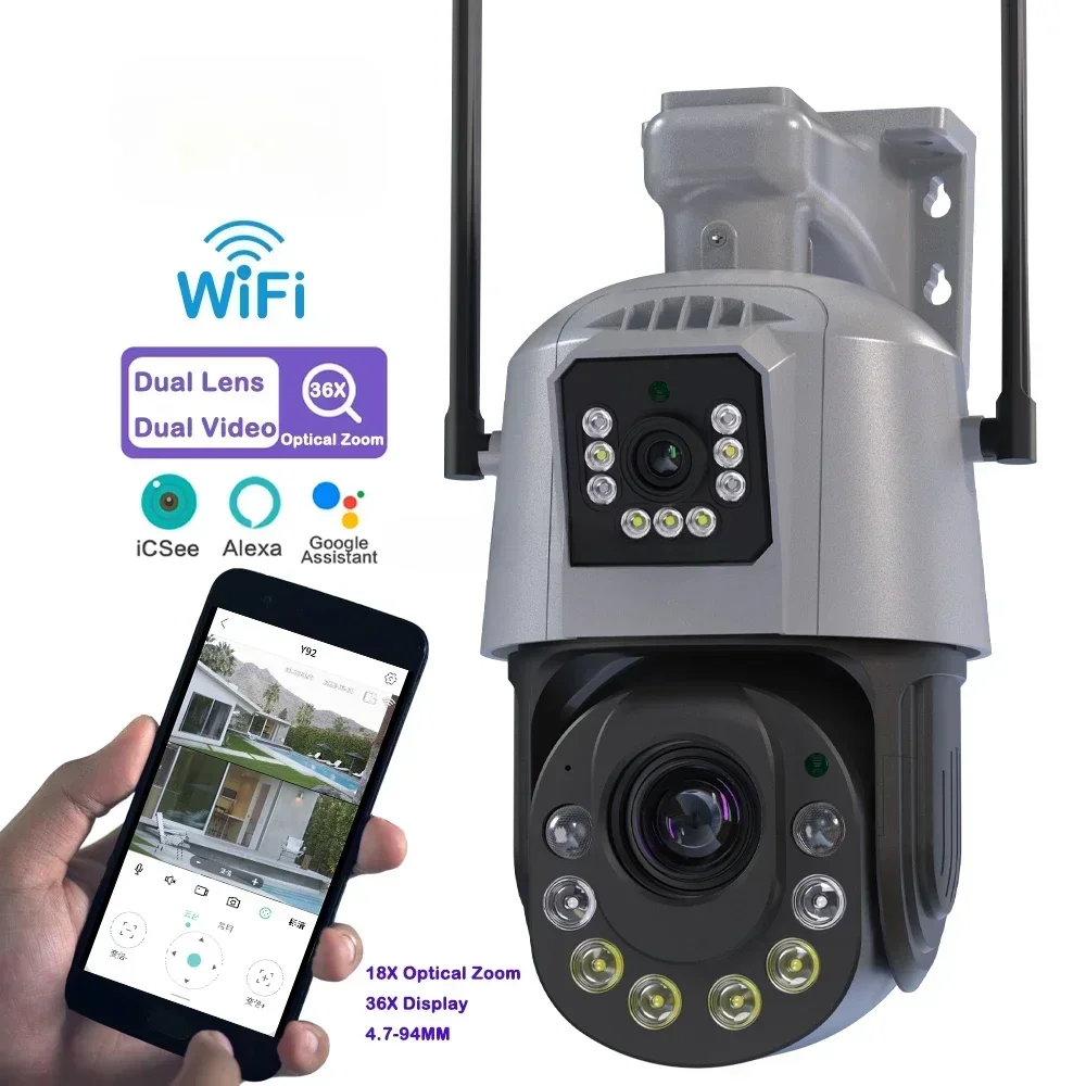 

Hongnaer 36X Optical Zoom Wireless WiFi Smart PTZ Surveillance Network Camera 4K iCSee Home Dual Lens WiFi CCTV Security Camera