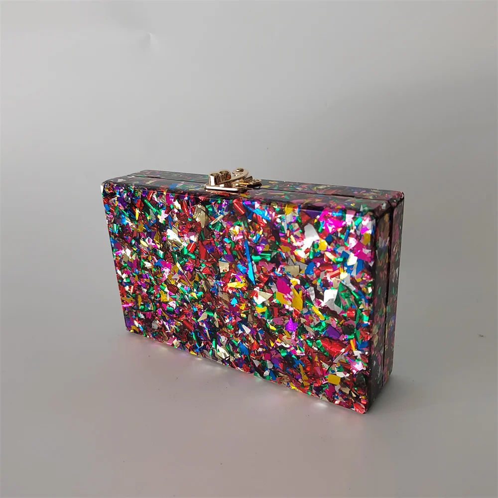 Acrylic Box Clutches Evening Bags Women Luxury Purse Colorful Big Glitter Party Travel Beach Female Flap Mini Chic Shoulder Bag