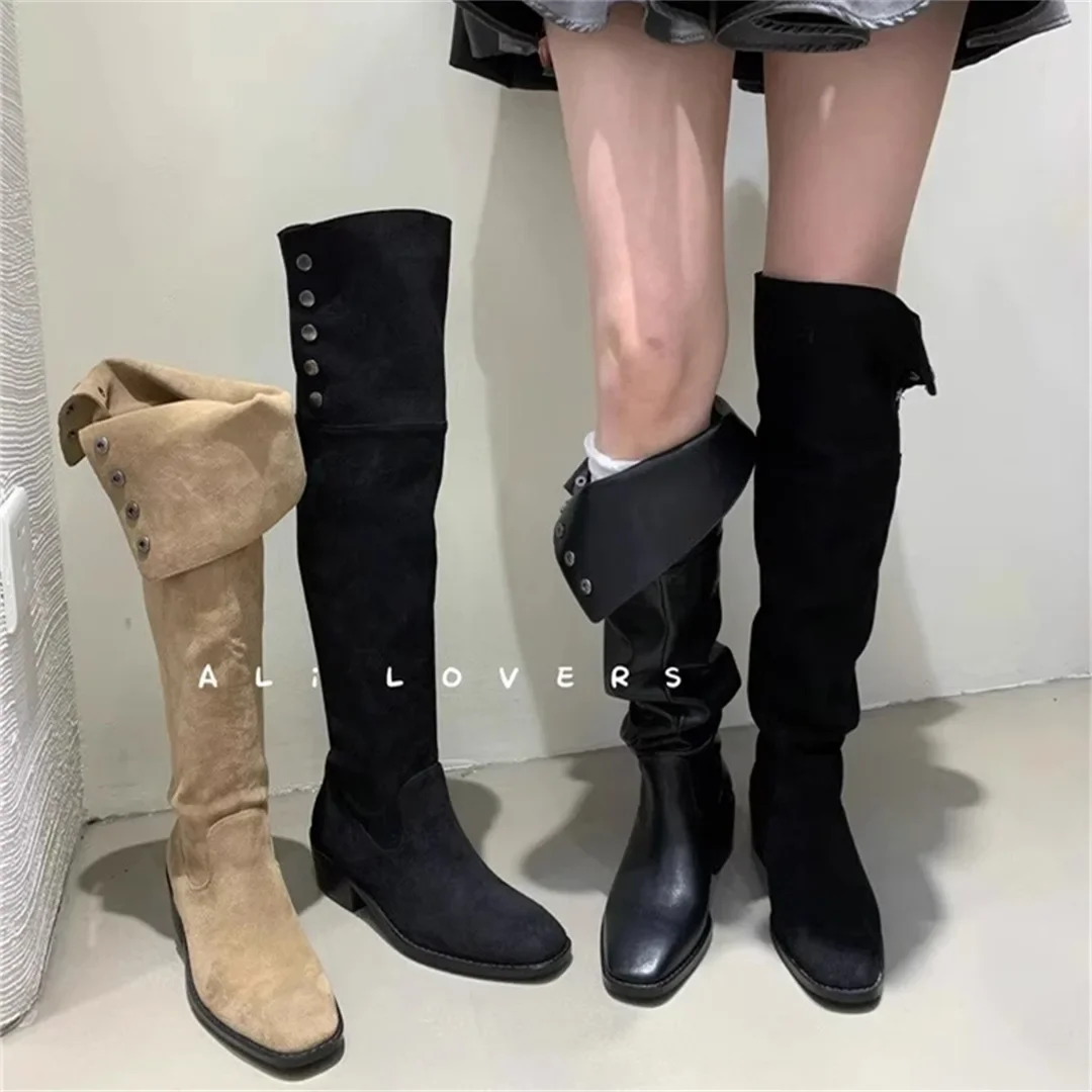 

Fashion Women Knee High Boots Flock Chelsea Booties Black Blue Beige Flat Low Heels Party Pumps Sock Botas Slip on Winter Boots