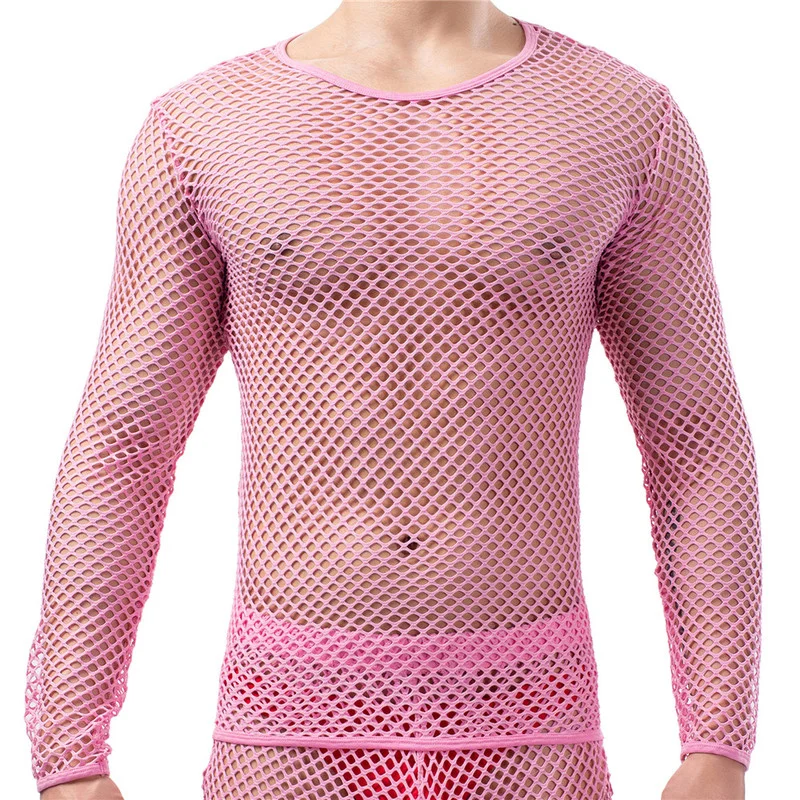 Sexy Mens Underwear Transparent Fishnet Mesh Shirts Hollow Out Briefs Thongs Shorts Undershirts Sleepwear Bathrobes Skinny Pants