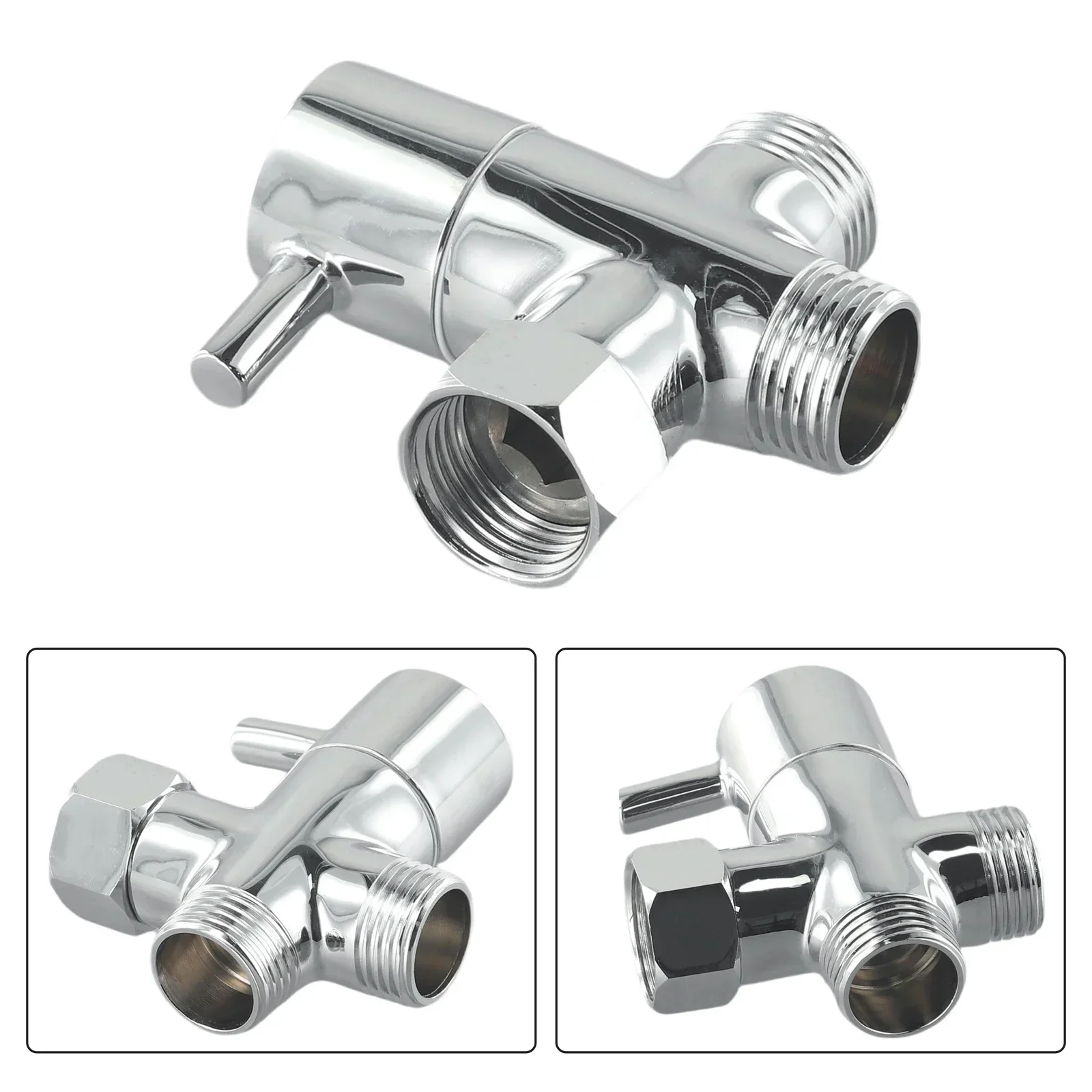 G1/2in 3 Way Brass Diverter Valve T Adapter Converter Chrome For Shower Brass Water Tap Connector Bathroom Faucet Water Separato