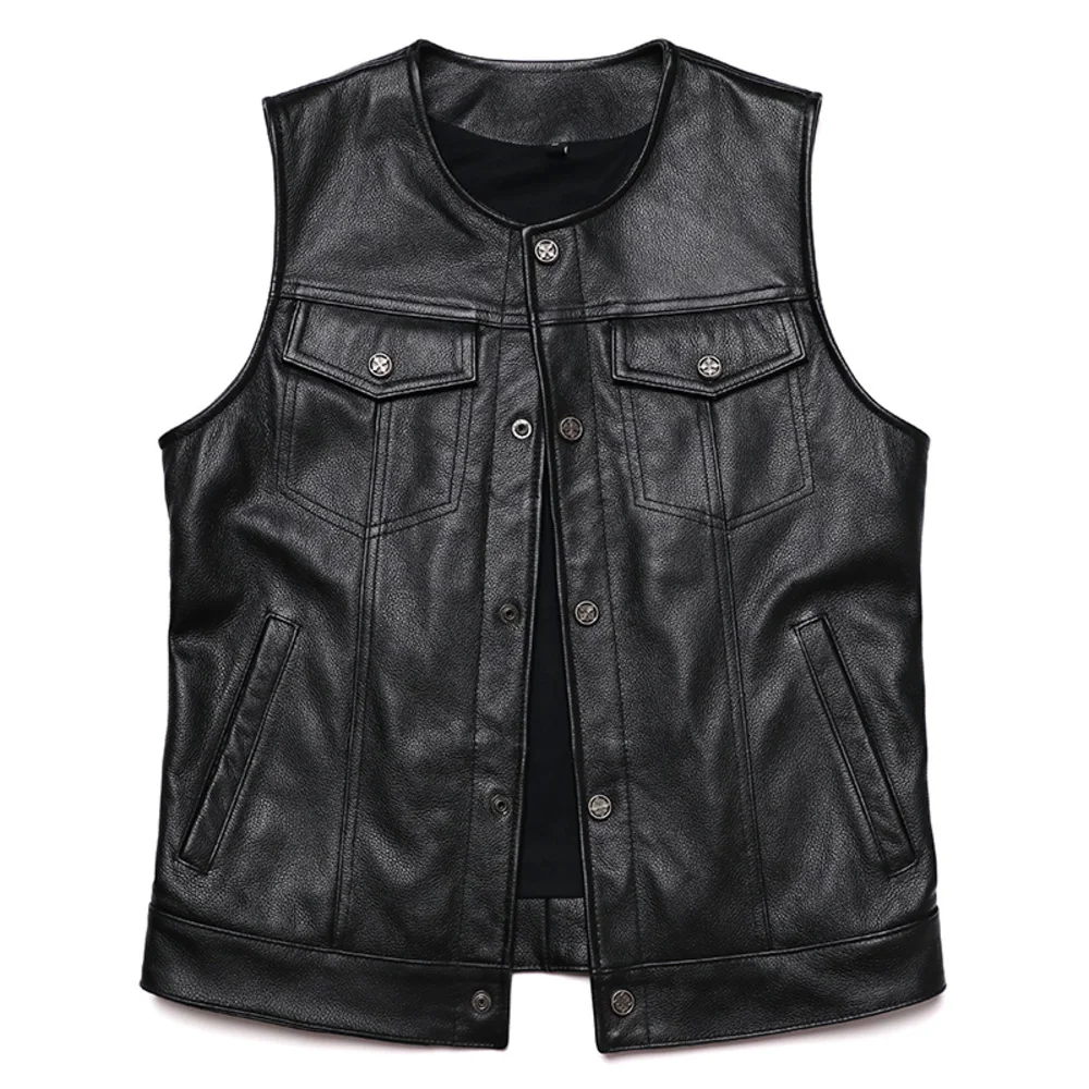 

of Sons Anarchy Classical Genuine Leather Vest Man 100% Cowhide Motorcycle Club Sleeveless Jacket Slim Biker Waistcoat