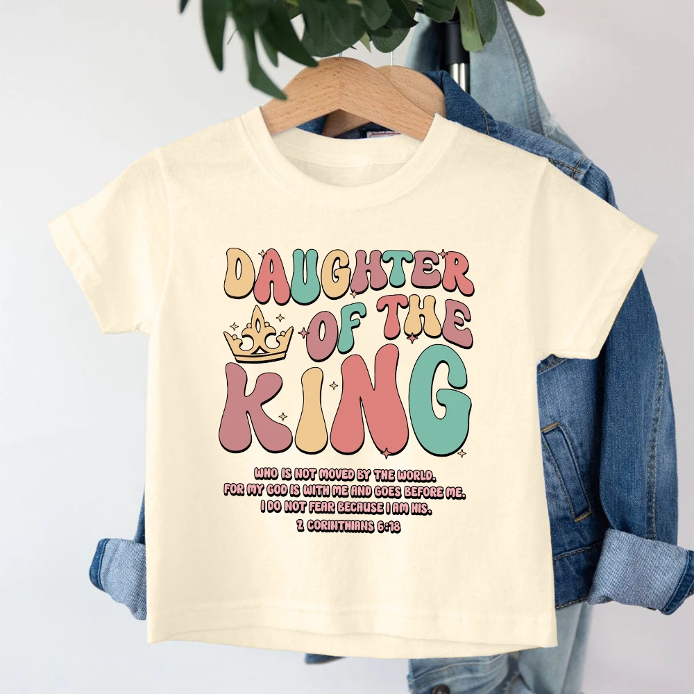 

Daughter of The King Printed Shirt Kids Girls Retro T-Shirt Child Short Sleeve Tops Toddler Tshirt Fashion Girls Summer Clothes