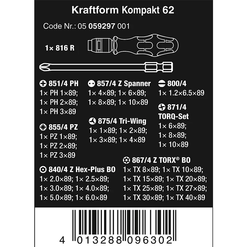 WERA 05059297001 Kraftform Kompakt 6 Drill Bit Screwdriver And Bag Set Prevent Hand Injuries Quick Installation And Self-locking