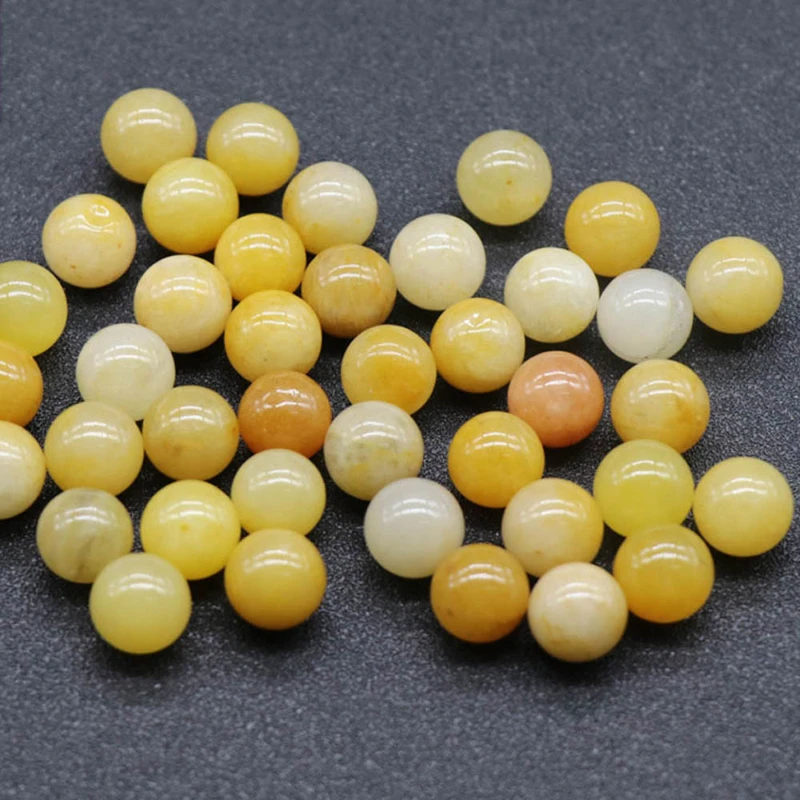 Round Natural Stone Beads No hole Topaz Yellow Chalcedony Quartz Loose Beads for Jewelry Making DIY Necklace Bracelet Earrings