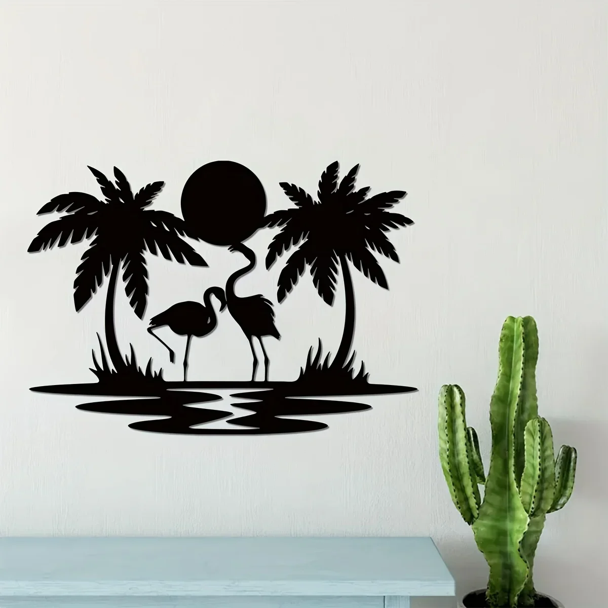 Metal Flamingo Palm Tree Sunset Sign, Metal Palm Tree Wall Decor, House Decor, Housewarming Gifts, Bedroom Living Room Iron Art