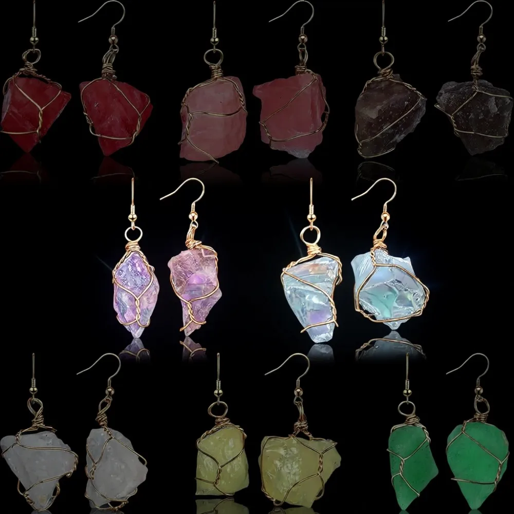

8 пар серег ручной работы с кристаллами для женщин, комплекты с натуральными необработанными аметистами