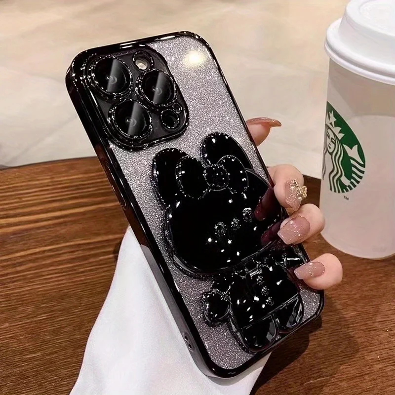 Glitzernder Hasenspiegel mit Farbverlauf und Halterung für iPhone 16 11 12 13 14 Plus 15 Pro Max, Linsenschutz, weiche TPU-Abdeckung – Detail 7