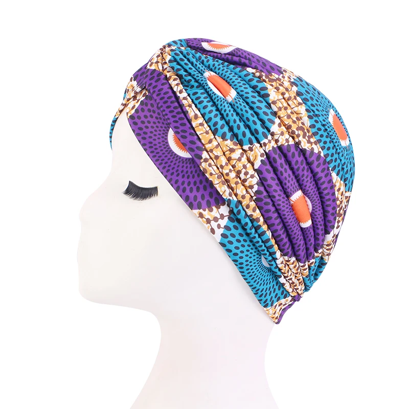 New African Print Flower Knotted Turban Cancer Ruffle Chemo Hat Beanie Scarf Head Wrap Knitted Cap Hair Loss Accessories