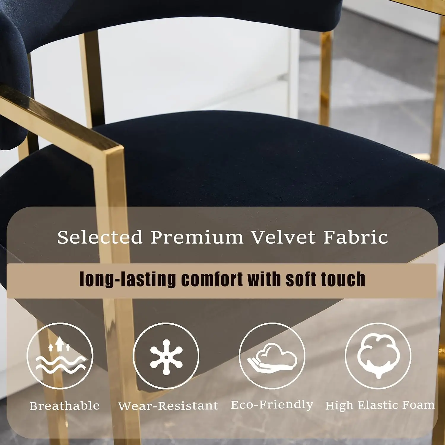 Velvet Bar Stools 4pc, 26" Barrel Counter Height Stool with Gold Legs Low Back Chair for Kitchen Cafe Pub Black, Customized - view 5
