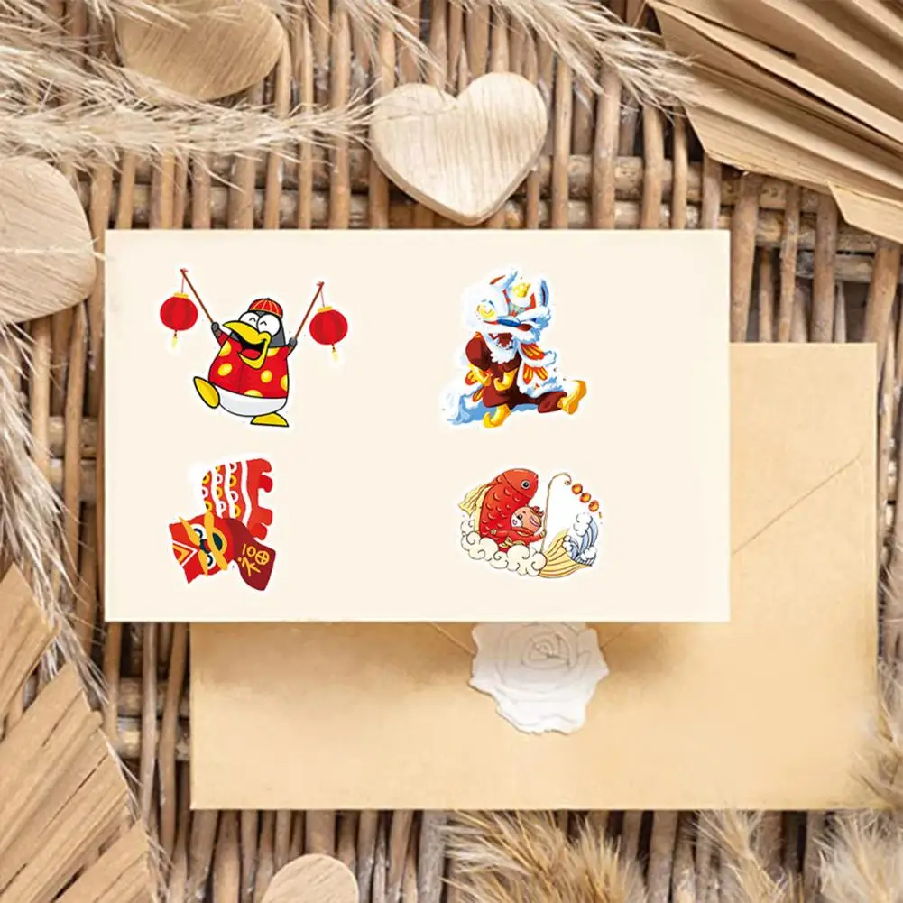 Pvc Waterproof Stickers Chinese New Year Sticker Set Cartoon Lion Dance Spring Festival Waterproof Pvc Decals for Phone Cover