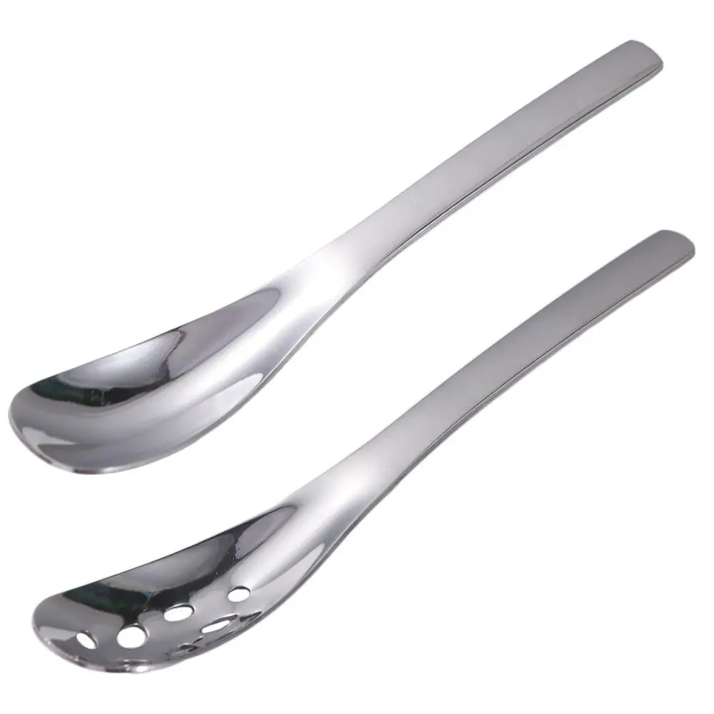 Household Long Handle Dessert Spoon Stainless Steel Scoop Colander Minimalist Silver Slotted Spoon Restaurant