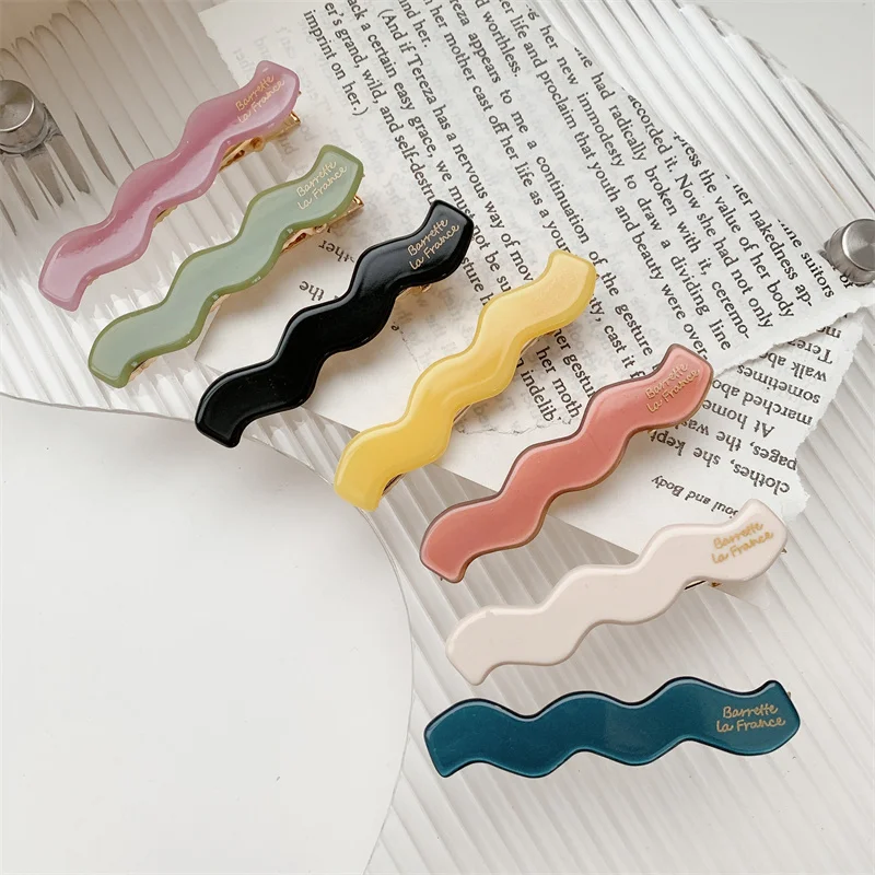 New Korean Acetate Barrettes Plain Color Wave Hair Clips Sweet Cute Geometric Colorful Side Pins Women Girls Hair Accessories